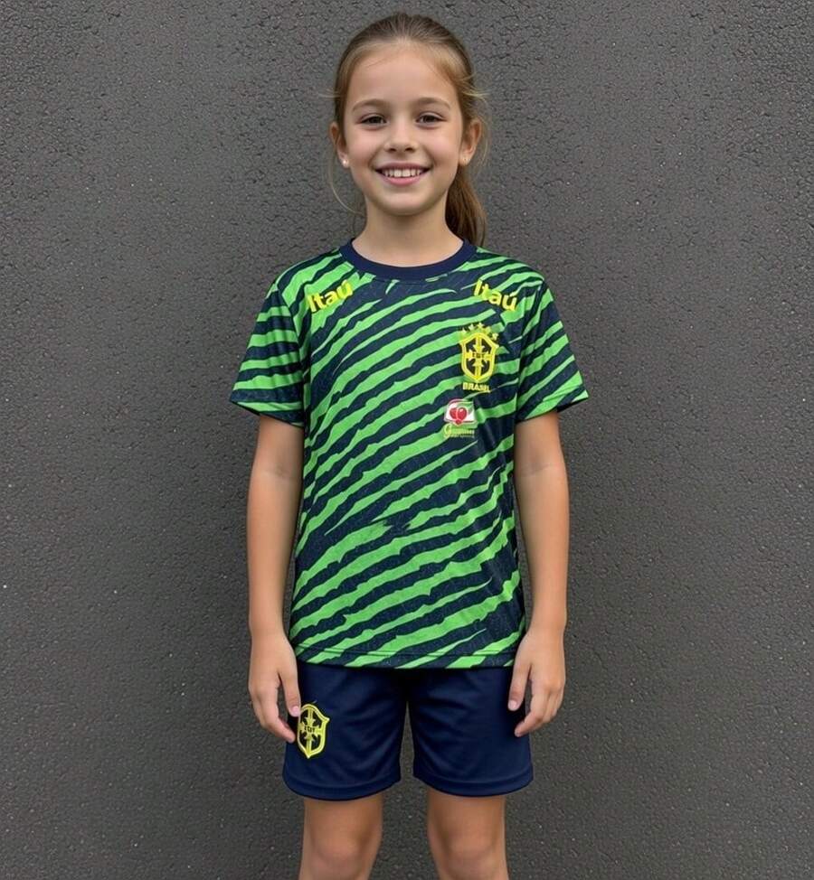 Brazilian National Team Children's Training Set - Green Striped - 綠色培訓 - 查看 1