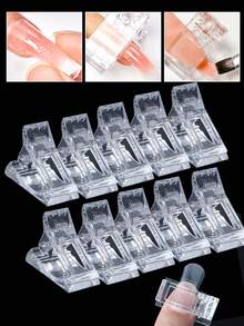 5/10pcs Clear Plastic Nail Fixing Clips – Portable Fingernail Holders For Acrylic Gel Extensions & Nail Art Manicure Salon & Home DIY Gel Nail Care Accessories - Clear - View 1