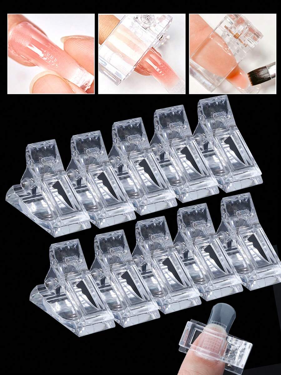 5/10pcs Clear Plastic Nail Fixing Clips – Portable Fingernail Holders For Acrylic Gel Extensions & Nail Art Manicure Salon & Home DIY Gel Nail Care Accessories - Clear - View 1