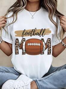 Camiseta Casual de Manga Corta Blanca para Mujer, Diseño de Moda con Estampado de Leopardo y Gráficos de Fútbol, 100% Algodón, Duradera - Blanco - Ver 1