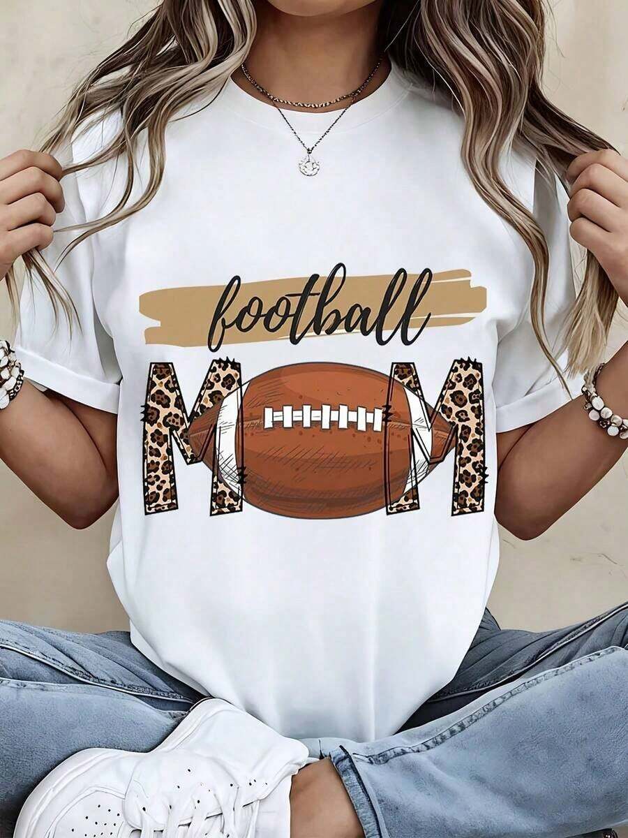 Camiseta Casual de Manga Corta Blanca para Mujer, Diseño de Moda con Estampado de Leopardo y Gráficos de Fútbol, 100% Algodón, Duradera - Blanco - Ver 1
