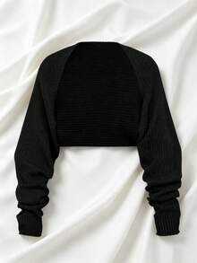 Casual Chunky Knit Cropped Cardigan For Teens - Black - View 3