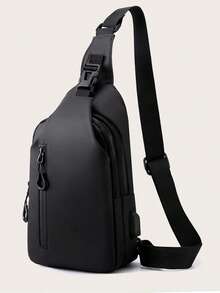 Bolsa de pecho multifuncional para hombres con puerto de carga USB, bolso de hombro ligero para teléfono móvil, bolso cruzado deportivo de unicolor versátil, bolso bandolera de gran capacidad a prueba de agua para uso diario, bolso de cintura para viajes de invierno, bolso negro para exteriores, bolso de viaje, regalos del Día de San Valentín, calcomanías, bolso de cintura, bolso escolar, bolso de primavera, bolso de compras, bolso lateral, cinturones, artículos de nueva vida para estudiantes, bolso esencial - Negro - Ver 10