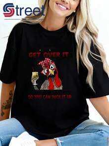 Camiseta de Verano para Mujer de Alta Calidad con Estampado Divertido de Pollo y Texto Divertido, Camiseta de Moda para Mujer, Manga Corta, Cuello Redondo, Estilo Casual para Primavera y Verano, Atuendo Simple y Único a la Moda, Perfecta para Regalos de Vacaciones y Uso Diario, Transpirable y Cómoda. - Verde - Ver 10