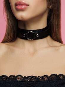 1 chiếc vòng cổ da thời trang nữ kiểu choker, vòng cổ phong cách Punk Rock có dây xích, trang sức cô dâu, trang sức Halloween. - màu đen - Xem 10