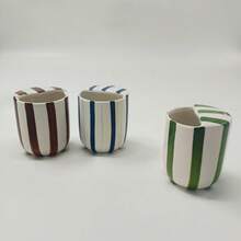 1pc Ceramic Cup, Hand-Painted Vertical Stripe Straw Mug, Ins Style Fresh Handled Office Coffee/Milk/Tea Cup - Multicolor - View 8