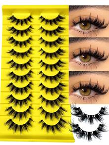 10 Pairs Russian Transparent Stem False Eyelashes, D-Curl Voluminous, Suitable For Daily And Party Makeup, Long-Lasting Natural Look - Black - View 2