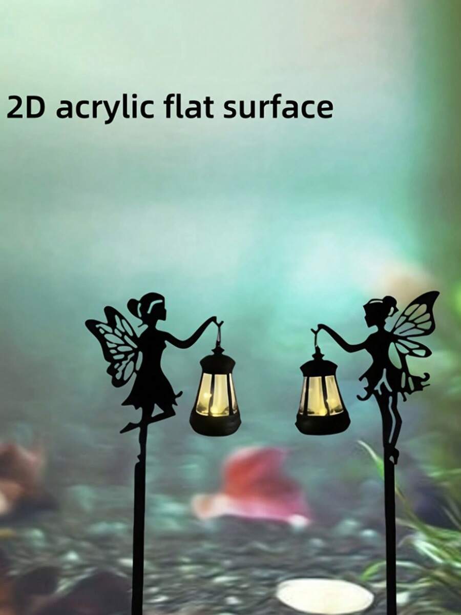 1pc/2pcs 2D Acrylic Spring Fairy Garden Yard Stake Flat Sculpture Potted Plant Outdoor Decor - One Size Fits All - View 1