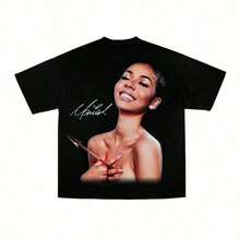 1 Piece Funny Retro 90s Rapper Cat Print T-Shirt, Round Neck, Short Sleeve, Women's Cotton, Summer, 180g, 100% Cotton. - Black 12 - View 1