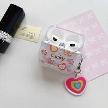 波浪边粉色蝴蝶结爱心“LUCKY”耳机盒 + 爱心亚克力吊坠配件，兼容 2/3/4/Pro/Pro2/Pro3 - 彩色 - 查看 6