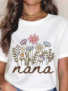 PremiumNana Floral Garden T-Shirt For Grandma - Cute Mother's Day Gift, Women's Casual Summer T-Shirt With Colorful Floral Design, Perfect For Grandma, Mom, Or Grandmother On Special Occasions. Gift Idea. - 白色 - 查看 7