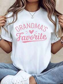 Women's Cotton T-Shirts, Grandmothers' Favorite T-Shirt For Women With Pink Text And Heart Design, Perfect Gift For Grandmother's Birthday, Mother's Day Or Family Gatherings, Basic Women's Blouses. - 白色 - 查看 1