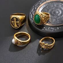 欧美男士十字戒指套装，小众嘻哈饰品，热销珍珠宝石配饰 - 十字架戒指套裝 - 查看 9