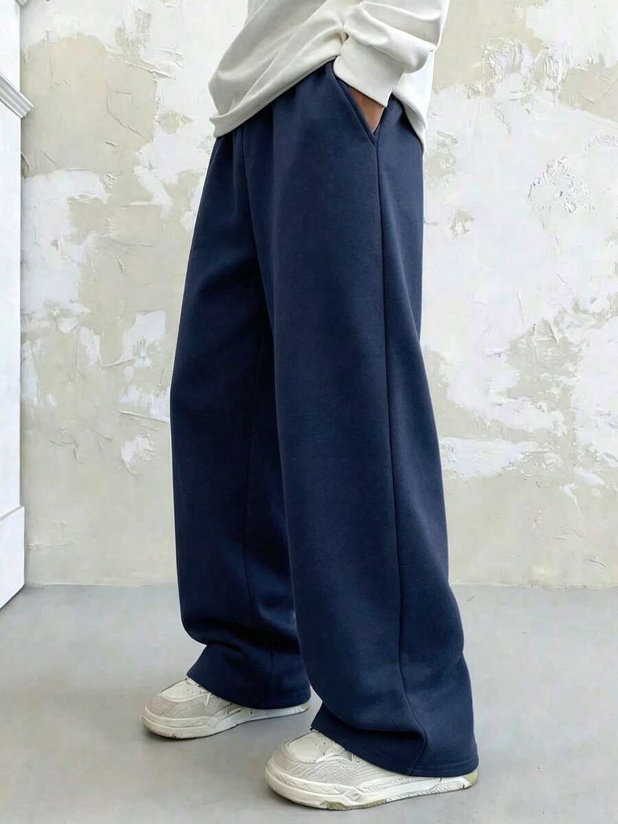 1件男童彈性腰直筒加厚保暖內裡運動長褲 - 藏蓝色 - 查看 1