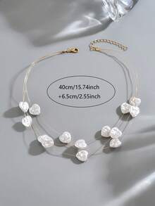 1pc Women's Retro Fashion Heart-Shaped Faux Pearl Copper Wire Multi-Layer Necklace, Personalized Versatile Choker Suitable For Party Wear - Multicolor - View 4