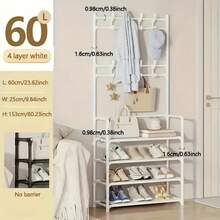 Multi-Layer Metal Clothes Rack With Shoe Rack And 8 Hooks, Multifunctional Storage Organizer For Hallway, Reinforced Steel Frame Suitable For Living Room, Dorm - Heavy Duty Clothing And Shoe Storage - Multicolor - View 14