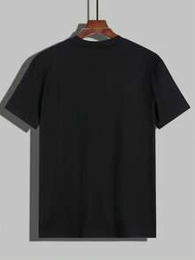 Women's Letter Print T-Shirt, Casual Short Sleeve Round Neck T-Shirt, Breathable Summer Outdoor Top - 黑色 - 查看 3