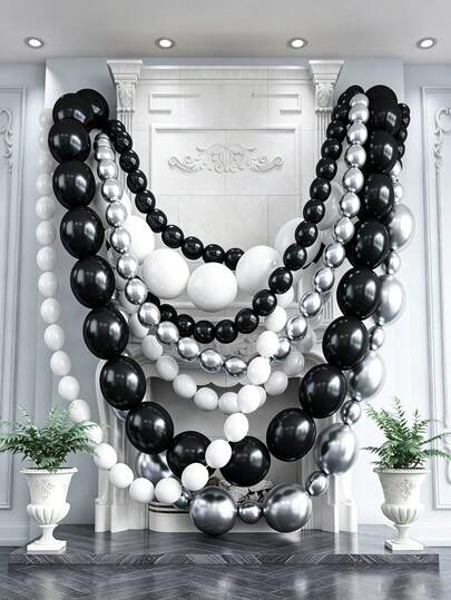 92pcs Black, White & Silver Balloon Garland Arch Connectors, Metal Silver Quick Connect Balloons For Wedding, Baby Shower, Birthday, New Year, Graduation Party Decor