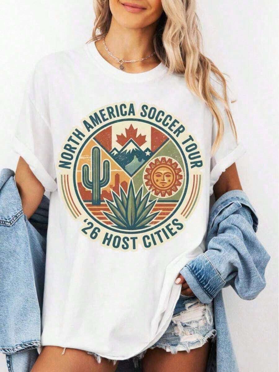 Premium North American Soccer Tour T-Shirt, Comfortable Colors, World Cup Host City T-Shirt, USA, Canada & Mexico Soccer Jersey. Gift Idea. - 白色 - 查看 1