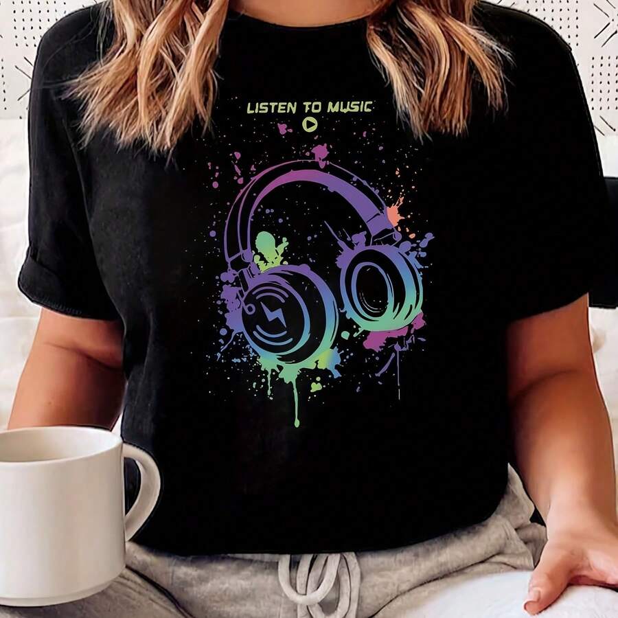 Women's T-Shirt With Sparkling Golden Cherry Design - Black - View 1