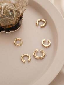 5 buah Anting Jepit Telinga Asimetris Unik dari Paduan Logam, Jepit Telinga Tanpa Tindik Berbentuk C Geometris Bergaya Vintage - 5 Buah Klip Tulang Telinga - View 3