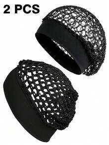 2pcs Crochet Mesh Hair Net, Breathable Net Hairnet For Curly Hair Braiding, Black 2pcs Elastic Hair Snood For Sleeping And Daily Use - Multicolor - View 15