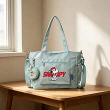Miniso Peanuts Snoopy Baseball "SNOOPY" Muster mintgrüne Casual Mehrzweck Shopper Tasche Großer Kapazität 2-teiliges Set mit abnehmbarem Münzbeutel, Mehrwegetragen, ideal für Arbeit, Reisen, Einkaufen und den täglichen Gebrauch - Minzgrün - Übersicht 4