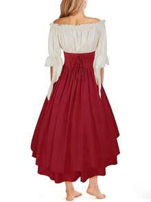 New Halloween Dress For Women, Renaissance Style, Full Skirt, With Patchwork Lace, Asymmetrical Pointed Design, Dark Fairy Style, Costume, Perfect For Halloween Parties, Cosplay And Themed Photography - 紅色 - 查看 2