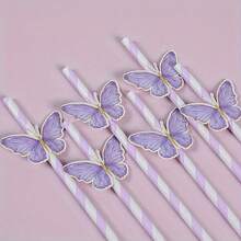 1/10pcs Butterfly Wing Paper Straws, Multi-Occasion Party Supplies, Suitable For Wedding, Bridal Shower, Birthday, Event And Celebration Decoration Drinking Straws - Butterfly - View 5