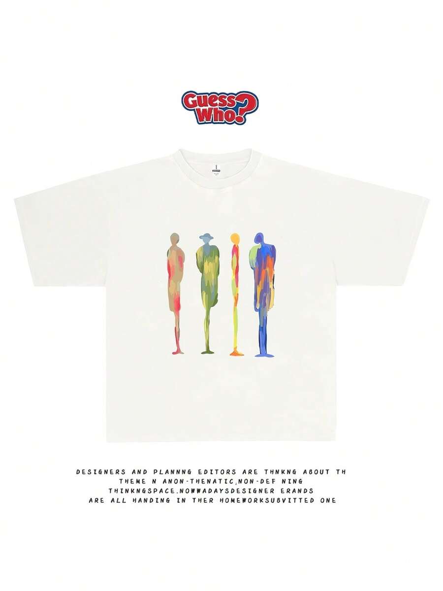 -Men's Casual T-Shirt, Women's Fashion, Unisex, Couples Fit, Summer Quick-Drying 2D Print, Casual Crew Neck Short-Sleeved Ribbed Knit Top, Breathable Jersey Top, Ideal For Running, Fitness, Beach Vacation, Everyday Wear, Versatile, Loose, Premium, Comfortable. - White - View 1
