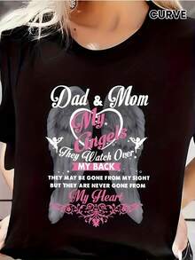 Women's Printed T-Shirt With Angel Wings Design - Casual Short Sleeve Crew Neck T-Shirt, Relaxed Fit For All Seasons, Perfect For Everyday Wear And Holidays (Machine Washable) - Graphic Black T-Shirt. - 黑色 - 查看 6