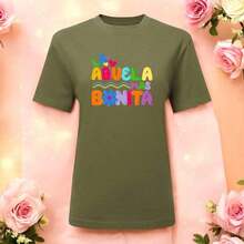 NewSummerCasualLetras Playera Blouse Con Impresión De La Granma Más Bonita Ropa Para Mujeres-Vintage Street Style Unisex Loose Cotton Short Sleeve Crew Neck T-Shirt - 綠色的 - 查看 6