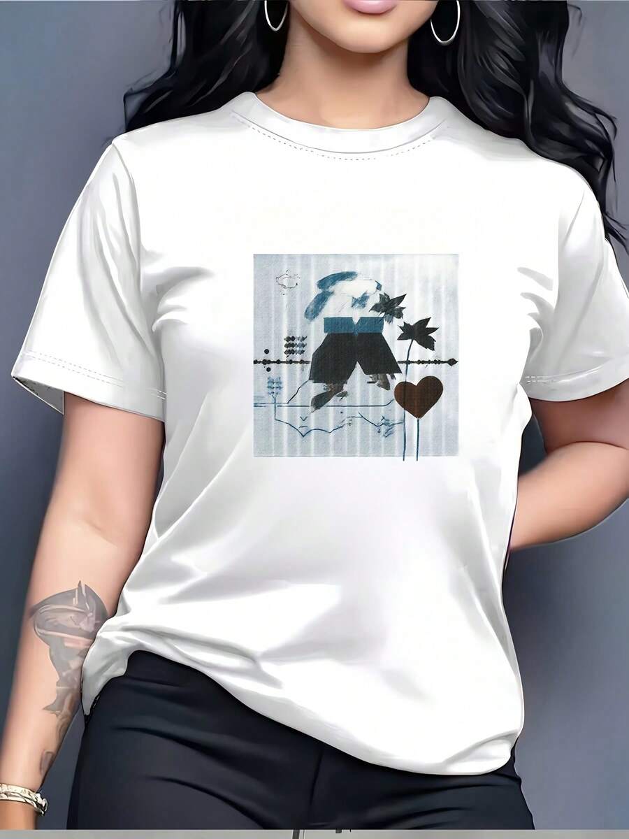 Bear Design T-Shirt, 180g, Soft And Skin-Friendly, Family Style - Perfect Gift For Spring, Parties And Team Building Events - 白色 - 查看 1