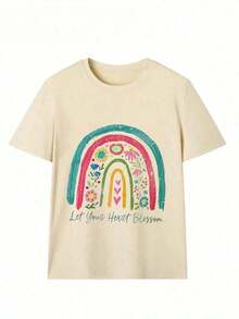 This Women's Casual Cotton T-Shirt Features A Simple Yet Stylish Print Design. The Short-Sleeve Style Is Perfect For A Summer Beach Vacation And Is Also Ideal For Easter Or Mother's Day. The Crew Neck And Short Sleeves Exude A Summery Urban Style, Making It A Lovely Surprise Gift For Friends And Family. Crew Neck, 100% Cotton, Soft Fabric, Short Sleeves - 杏色 - 查看 2