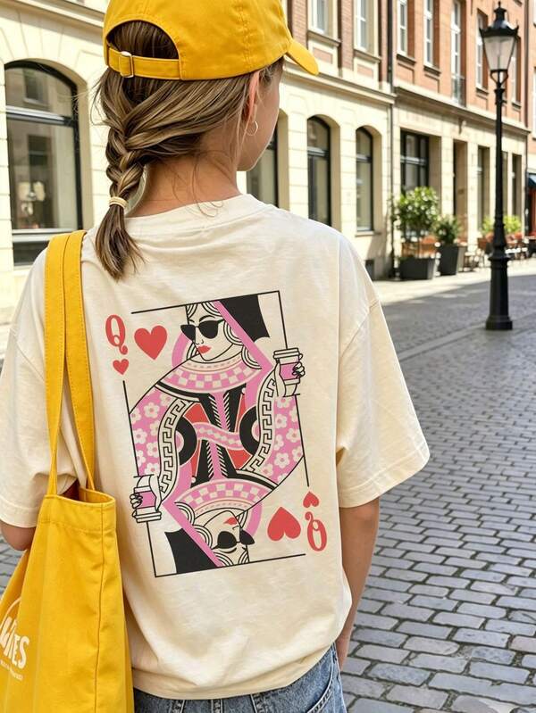 1pc Tween Girl Printed Short Sleeve T-Shirt, Student Youth Clothing, Summer Gift For Kids