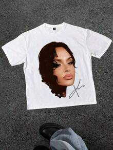 Women's Celebrity Portrait Print T-Shirt, Comfortable And Casual Short-Sleeved, High-Quality Cotton Print. 100% Cotton. Suitable For Casual And Versatile Wear In Spring, Summer, And Autumn. - 白色 2 - 查看 6
