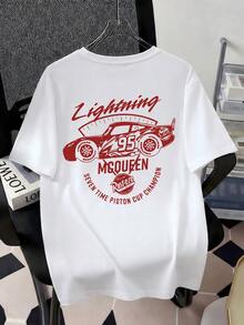 Officially Licensed Disney  Cars Lightning McQueen 95 Piston Cup Champion Vintage Racing Graphic T‑Shirts For Men 100% Cotton Short Sleeve Crew Neck Retro Race Car Oversized Streetwear Tee Motorsport Automotive Summer Casual Daily Racing Fan Outfit - trắng - Xem 4