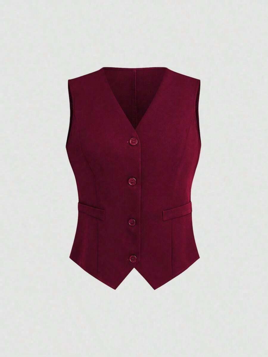 Chaleco sin mangas de unicolor y estilo sencillo para uso diario de mujer - Burdeos - Ver 1