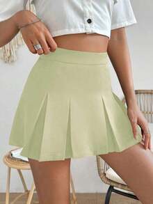 Falda minimalista de unicolor y estilo informal y elegante para mujer - Verde lima - Ver 5