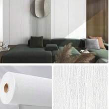 1/5 Roll Linen White Self-Adhesive Wallpaper, 50*280cm Wide Self-Adhesive, Linen Waterproof Moisture-Proof Home Wall Sticker, Bedroom Living Room Renovation Decor Thick Wallpaper, Rough Wall Ceiling Renovation Wallpaper - Flax White - View 6