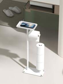 1 pieza Soporte de papel higiénico blanco/negro con soporte para teléfono y bandeja de almacenamiento, sostiene 3 rollos de repuesto, dispensador de papel higiénico independiente, accesorio de baño - Multicolor - Ver 5