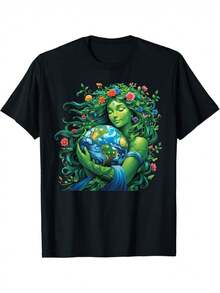Men's And Women's T-Shirts, Designed With An Earth Day And Nature Theme, Are Perfect For Easter, Mother's Day, Father's Day, And Birthdays. Made From 100% Soft Black Fabric, Suitable For Everyone. - 黑色 - 查看 7