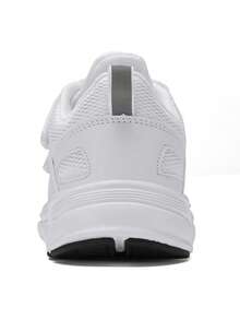 Children's White Hook And Loop Sports Shoes, Lightweight Breathable Running Sneakers - White - View 5