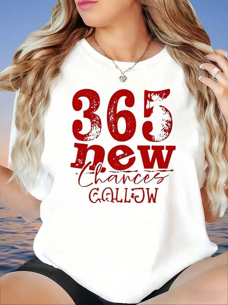 Graphic365 New Chances Callow Women's White T-Shirt With Motivational Phrase, Graphic T-Shirt, Casual Summer Top, Women's T-Shirt - 白色 - 查看 1