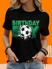 Camiseta Gráfica para Fiesta de Cumpleaños, Regalo para Niño, Fútbol, para Hombres, Mujeres, Unisex, Adultos, Camiseta de Manga Corta para Damas, Negra y Blanca, para Ocio al Aire Libre y Hogar - Negro - Ver 5