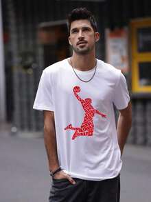 ‌ Camiseta de Manga Corta Holgada Casual Versátil con Estampado de Baloncesto Divertido, Ideal para Vacaciones, Trabajo y Uso Diario100% Cotton - Blanco 3 - Ver 2