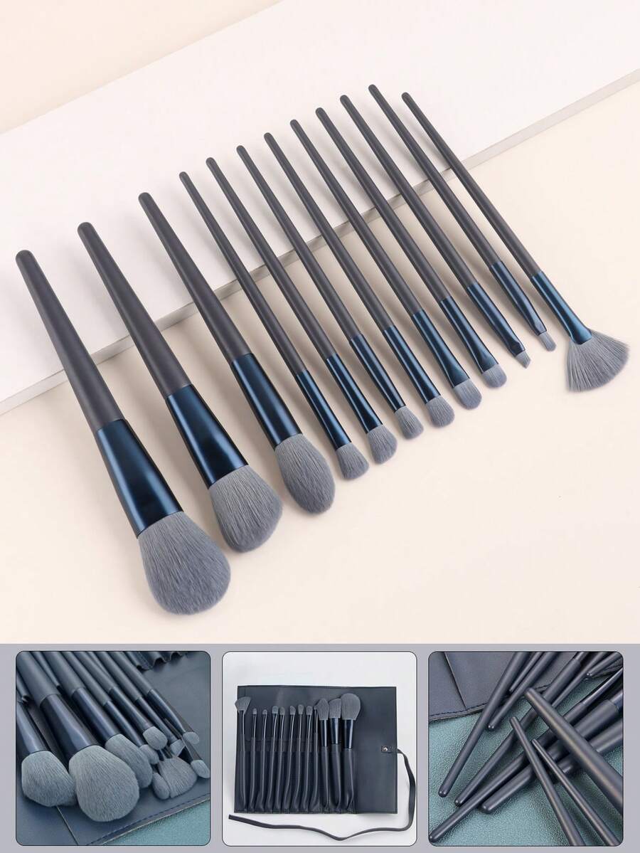 ronshadow Bộ cọ trang điểm 12 món, bao gồm cọ phấn phủ, cọ má hồng, cọ nền, cọ phấn mắt, cọ che khuyết điểm, cọ tạo khối, cọ highlight, cọ tán màu, kèm hộp đựng. - Nhiều màu - Xem 1