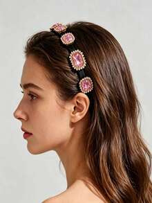 1 pieza Diadema elegante y brillante de plástico ABS con strass, accesorio para el cabello versátil y encantador para niñas, adecuado para todas las estaciones - Multicolor - Ver 4
