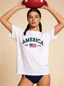 Camiseta de manga corta con cuello redondo suave y casual de verano para mujer, tops para salir, vintage, Gen Z, tops, curvas, ropa Y2K, algodón, Italia, Grecia, tops de mujer, tops bonitos, camisetas gráficas, conjuntos de primavera, estilo callejero americano, casual deportivo, estilo unisex, estilo casual urbano, casual, jersey, camisetas holgadas, ropa de calle retro, estilo de los 90, estilo de los 2000, subcultura, estilo europeo, tops negros, tops blancos, conjuntos de fiesta de los 90. Blanco - Blanco - Ver 1