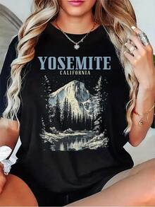 Una camiseta de mujer de manga corta, holgada, moderna, a la moda, retro y elegante, adecuada para actividades al aire libre en primavera y verano.Camiseta de mujer  Half Dome - top casual de manga corta, con un diseño de un monumento icónico, lavable a máquina, de cuello redondo, ideal para viajes y uso diario.blusas para mujer,blusas casuales para dama,tops,, mujer premium,y2k,playeras de mujer curvy,ofertas y liquidaciones ropa mujer,playeras deportivas para mujer,,playeras de hombre, mujer,blusas>elegante Y71C - Negro - Ver 8